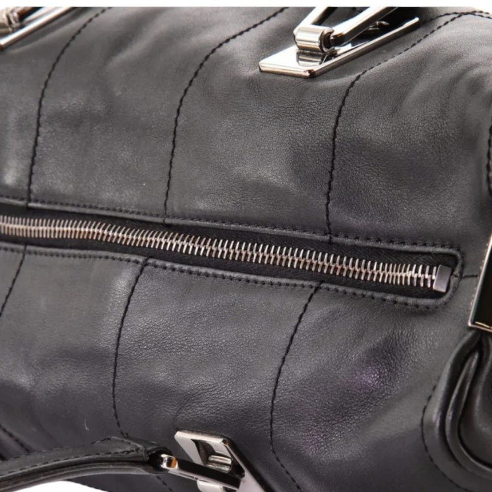 💕💯Authentic Chanel Square Stitch CC Boston Bag Quilted Leather💕